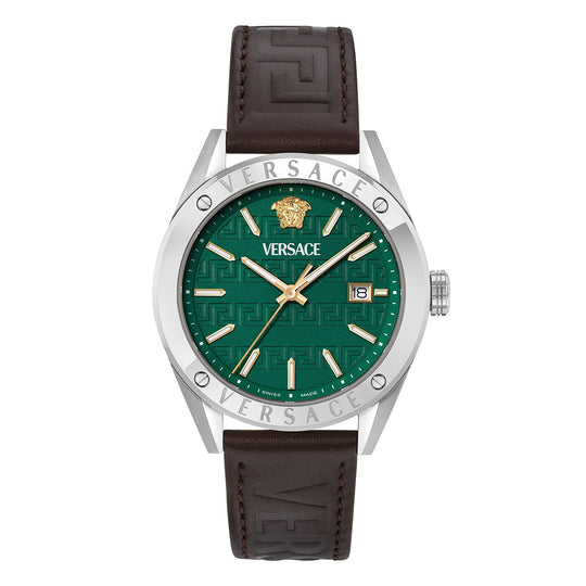 Versace Athletics 41mm Green Dial Leather Strap Men's Watch