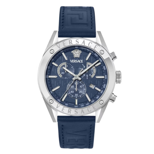 Versace Athletics Chronograph 44mm Men's Blue Leather Watch