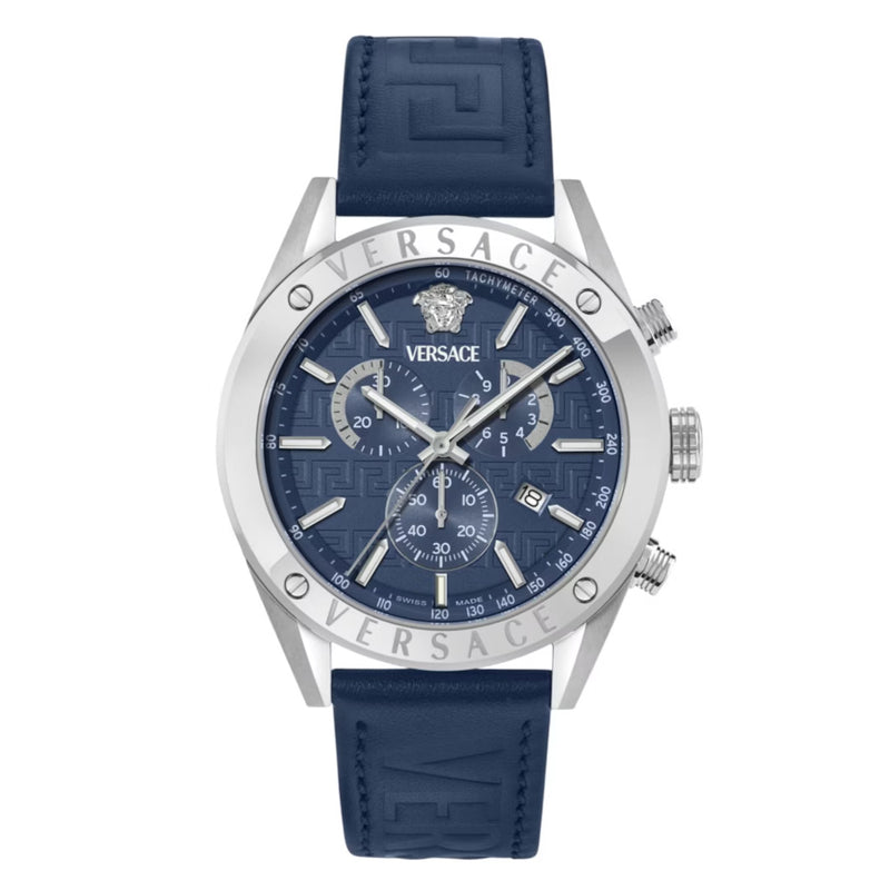 Versace Athletics Chronograph 44mm Men's Blue Leather Watch