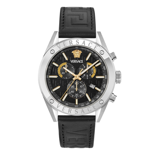 Versace Athletics Chronograph 44mm Men's Black Leather Watch
