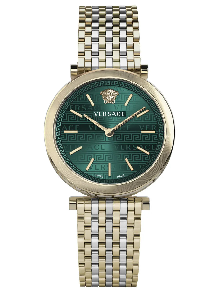 Versace Ladies Watch V-Twist 36mm Green Two-Tone Bracelet display picture 2
