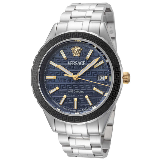 Versace Hellenyium Automatic Men's Blue Silver Watch VEQCA0424
