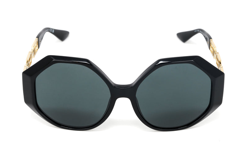Versace Women's Sunglasses Oversized Hexagonal Black/Gold VE4395 GB1/87