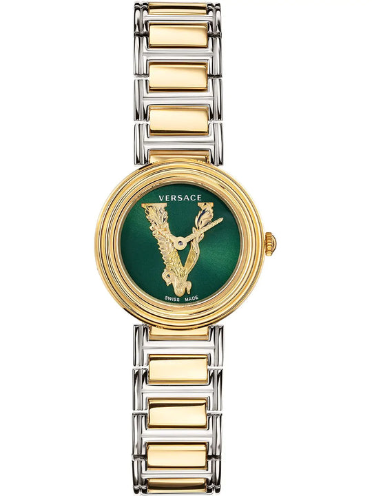 Versace Ladies Watch V-Virtus Small Green Two-Tone Bracelet VET300821