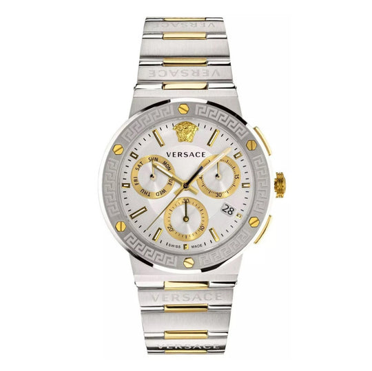 Versace Greca Logo Chrono Men’s White Silver Watch VEZ900321