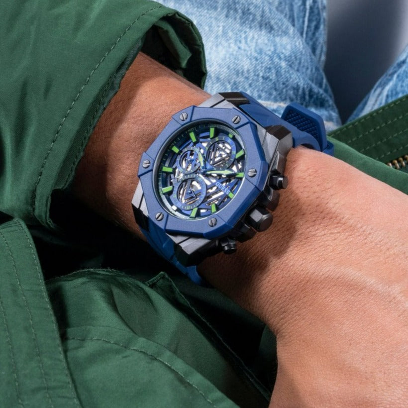 Guess Orologio Uomo Analogico Modello Formula GW0579G3, Quadrante Blu, Cronografo Multifunzione, Cinturino In Silicone Integrato, Sportivo E Grande - 2