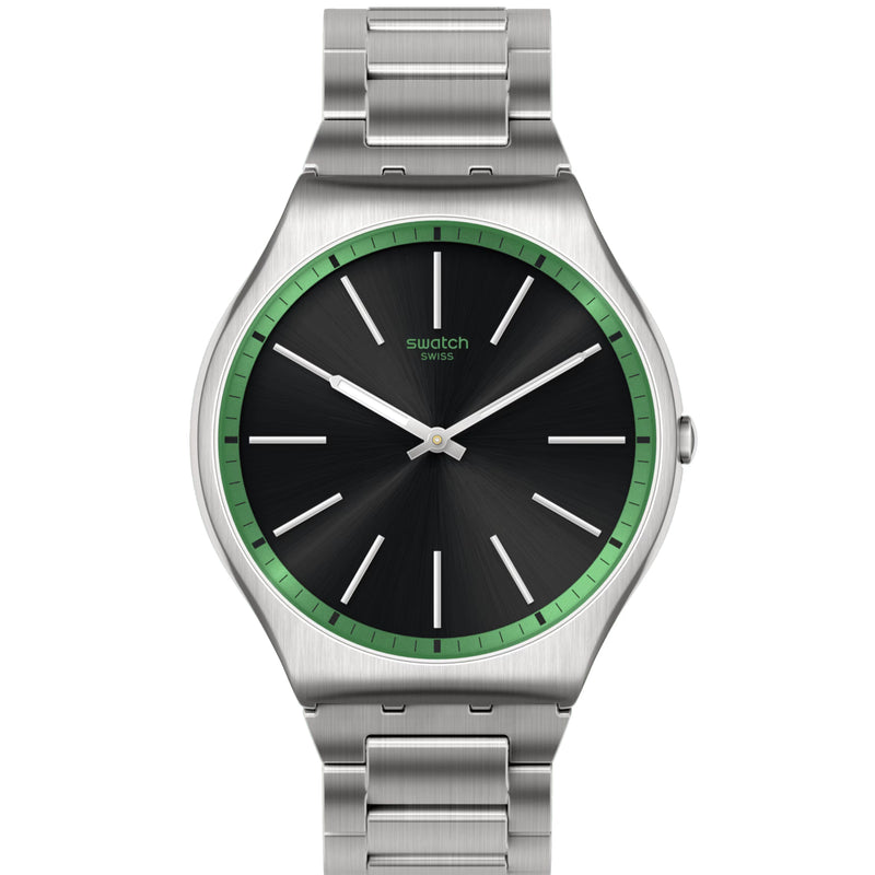 Analogue Watch - Swatch Green Graphite Men's Silver Watch SS07S128G
