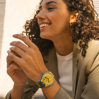 Analogue Watch - Swatch Hollywood Africans By Jean Michel Basquiat Unisex Yellow Watch SUOZ354