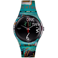 Analogue Watch - Swatch Ishtar By Jean Michel Basquiat Unisex Blue Watch SUOZ356