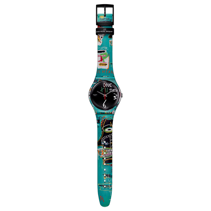 Analogue Watch - Swatch Ishtar By Jean Michel Basquiat Unisex Blue Watch SUOZ356