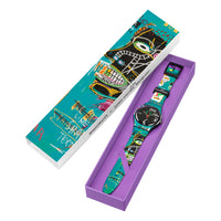 Analogue Watch - Swatch Ishtar By Jean Michel Basquiat Unisex Blue Watch SUOZ356