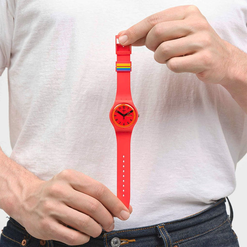 Analogue Watch - Swatch Proudly Red Unisex Watch SO29R705