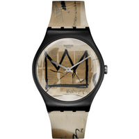 Analogue Watch - Swatch Untitled By Jean Michel Basquiat Unisex Brown Watch SUOZ355