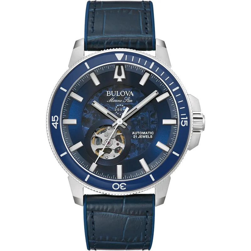 Automatic Watch - Bulova Marine Star Auto Men's Blue Watch 96A291