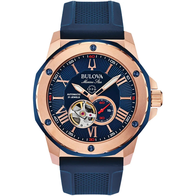 Automatic Watch - Bulova Marine Star Auto Men's Blue Watch 98A227