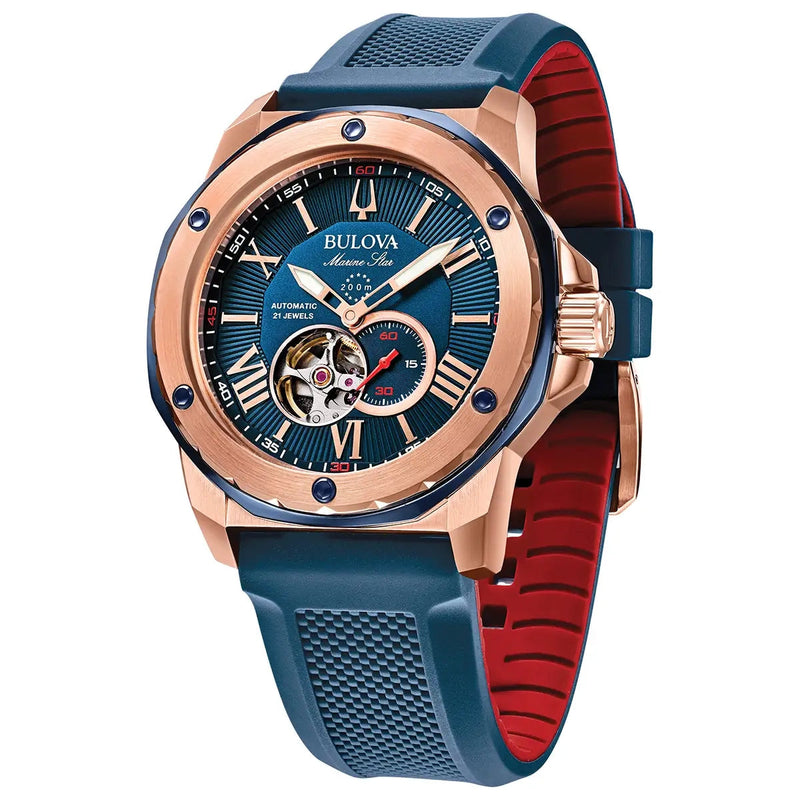 Automatic Watch - Bulova Marine Star Auto Men's Blue Watch 98A227