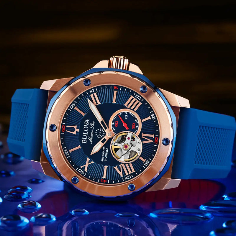 Automatic Watch - Bulova Marine Star Auto Men's Blue Watch 98A227