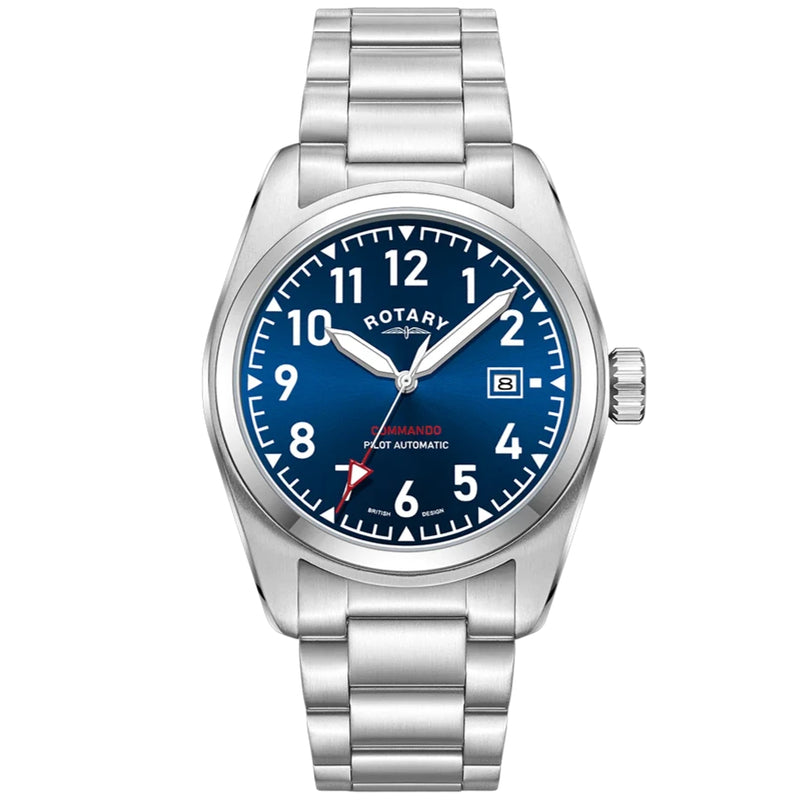 Rotary Commando Pilot Auto Men s Steel Blue Watch GB05470 52 from WatchPilot