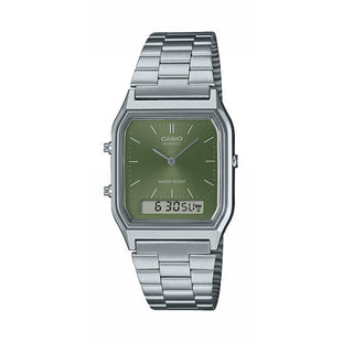 Casio Watch Vintage Retro Dual Time Steel Green