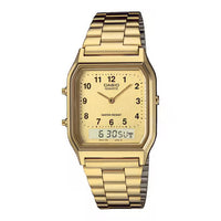 Casio Watch Vintage Retro Dual Time Roman Gold