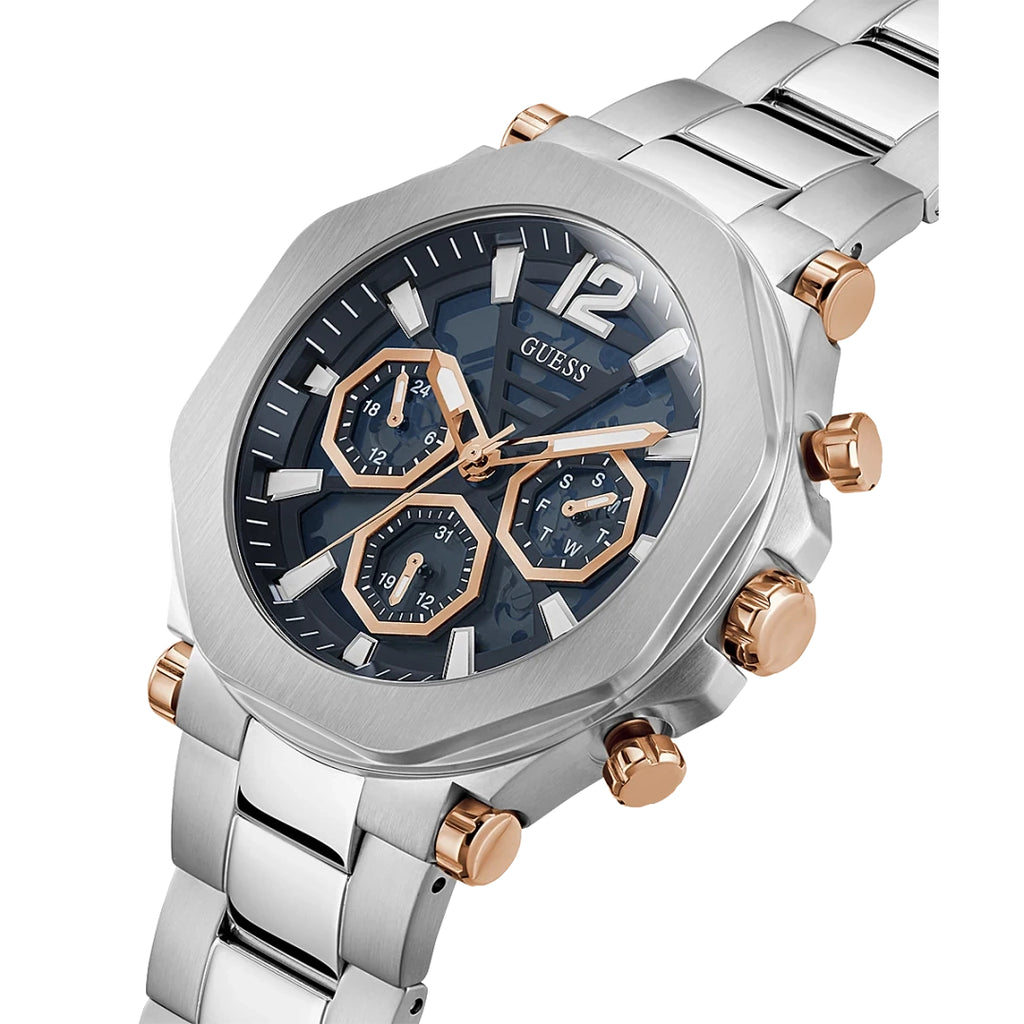 Guess Edge Chronograph Black Dial Silver Steel Strap Watch For Men - GW0539G1