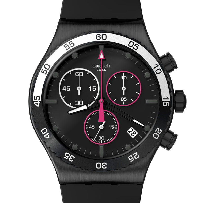 Chronograph Watch - Swatch Magenta At Night Unisex Black Watch YVB413