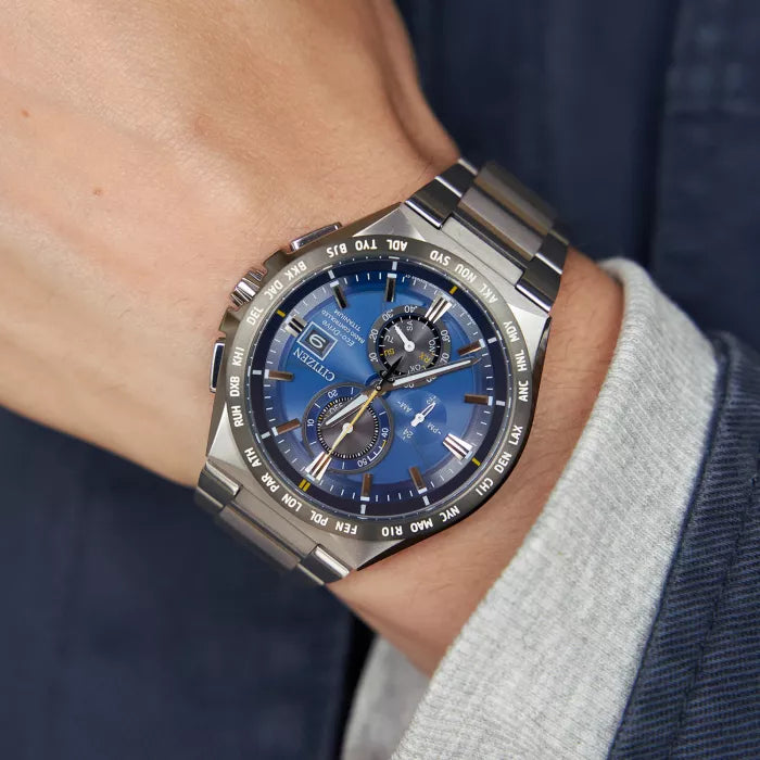 Citizen Men's Watch Chronograph Radio Controlled Eco-Drive Titanium Blue AT8234-85L