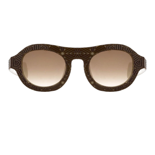 David David Sunglasses Round Solid Brown Mink Cream and Brown