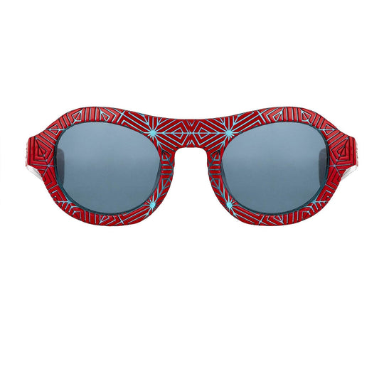 David David Sunglasses Round Red and Dark Blue