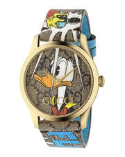 Gucci G Timeless Disney Donald Duck Brown Dial Brown Leather Strap Watch For Women - YA1264167