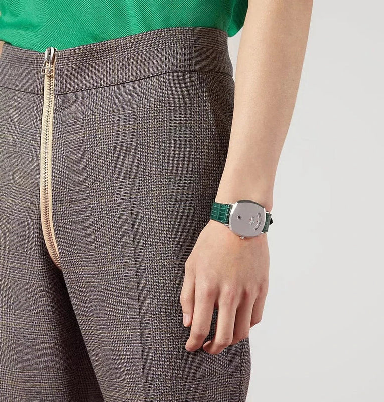 Gucci Grip Unisex Watch Silver Green Alligator YA157414