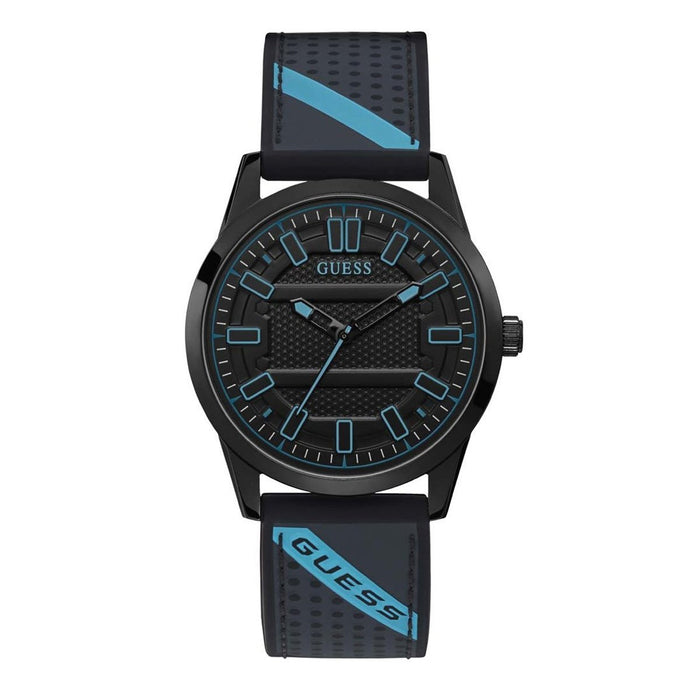 Guess Streak men's black watch with blue accents and silicone strap
