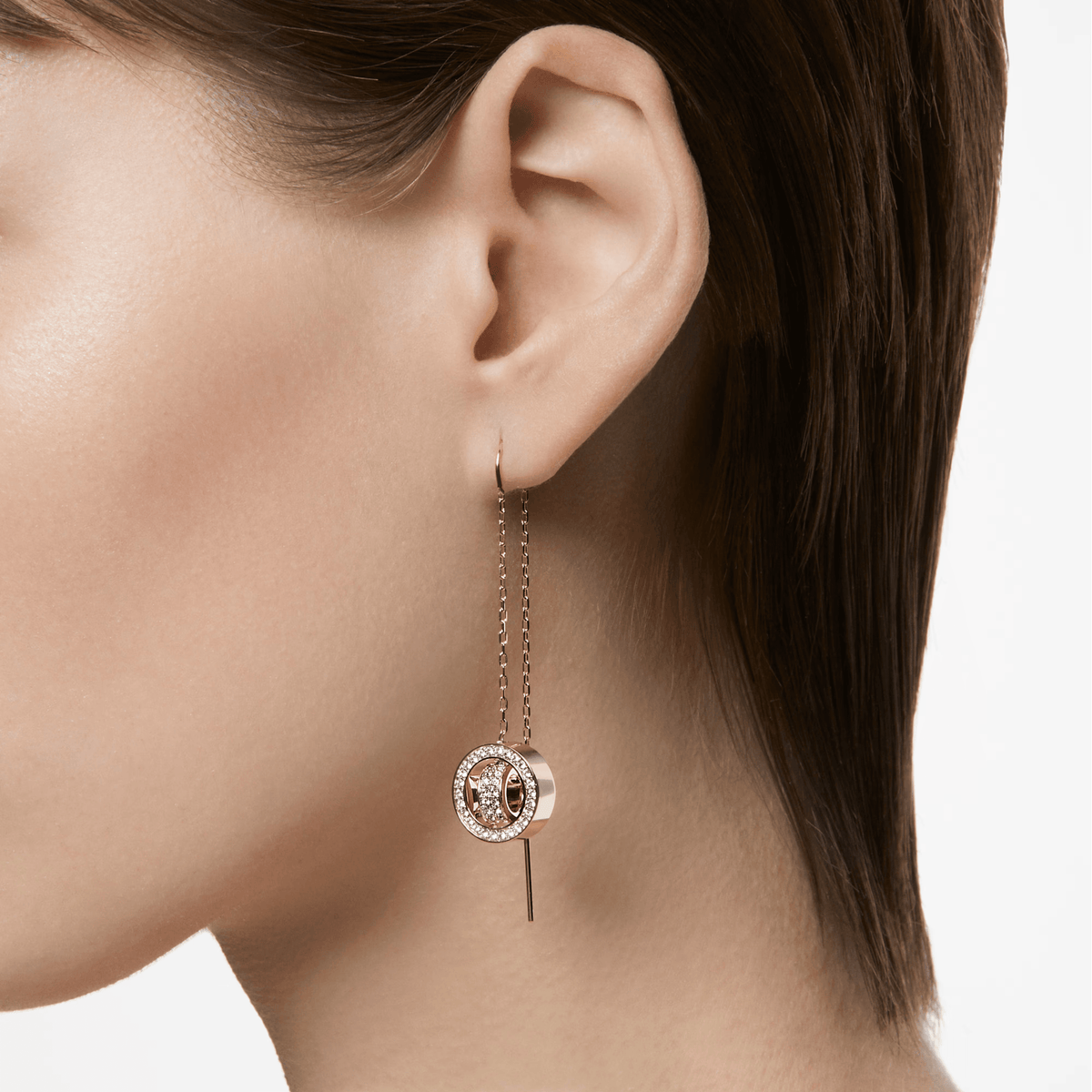 Swarovski Hollow Drop Long Earrings White Rose Gold-Tone Plated 563650