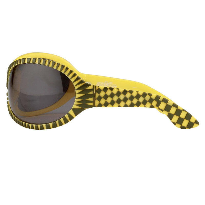 Jeremy Scott Sunglasses Wrap Around Black Yellow Pattern With Grey Category 3 Lenses JSWRAPC4SUN - WatchPilot