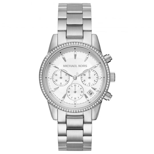 Michael Kors Ladies Chronograph Watch Ritz 37mm Silver MK6428