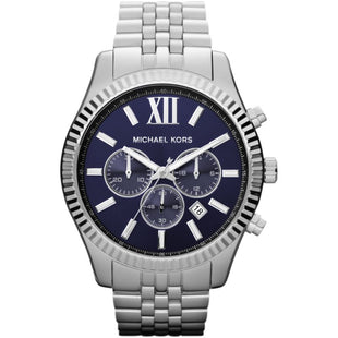 Michael Kors Mens Chronograph Watch Lexington 45mm Silver Blue