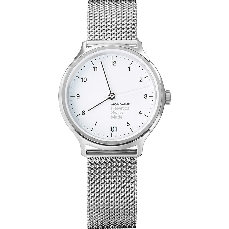 Mondaine Helvetica No1 Regular Ladies White Mesh 33mm Watch MH1