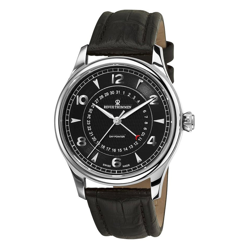 Revue Thommen Men's Black Day Pointer Stainless Steel Automatic Watch 10012-2537