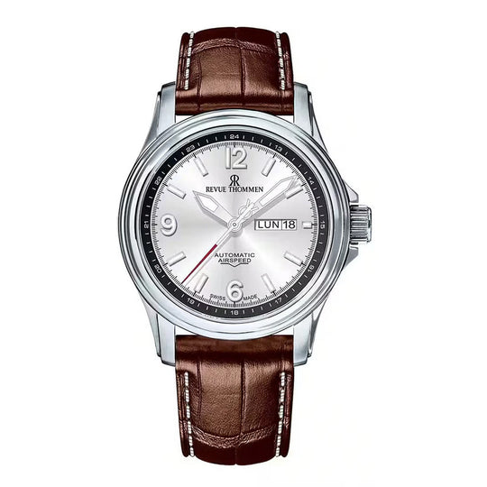 Revue Thommen Men's Airspeed Silver Brown Leather Strap Automatic Watch 16040.2332