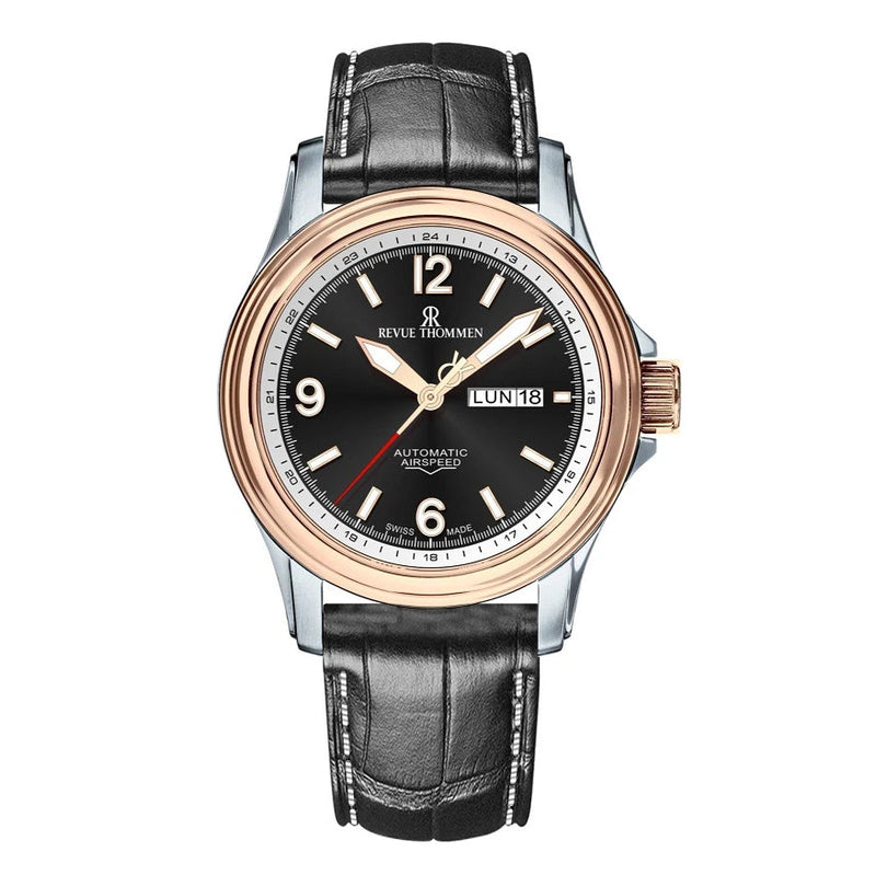 Revue Thommen Men's Airspeed Bicolour Black Leather Strap Automatic Watch 16040.2357