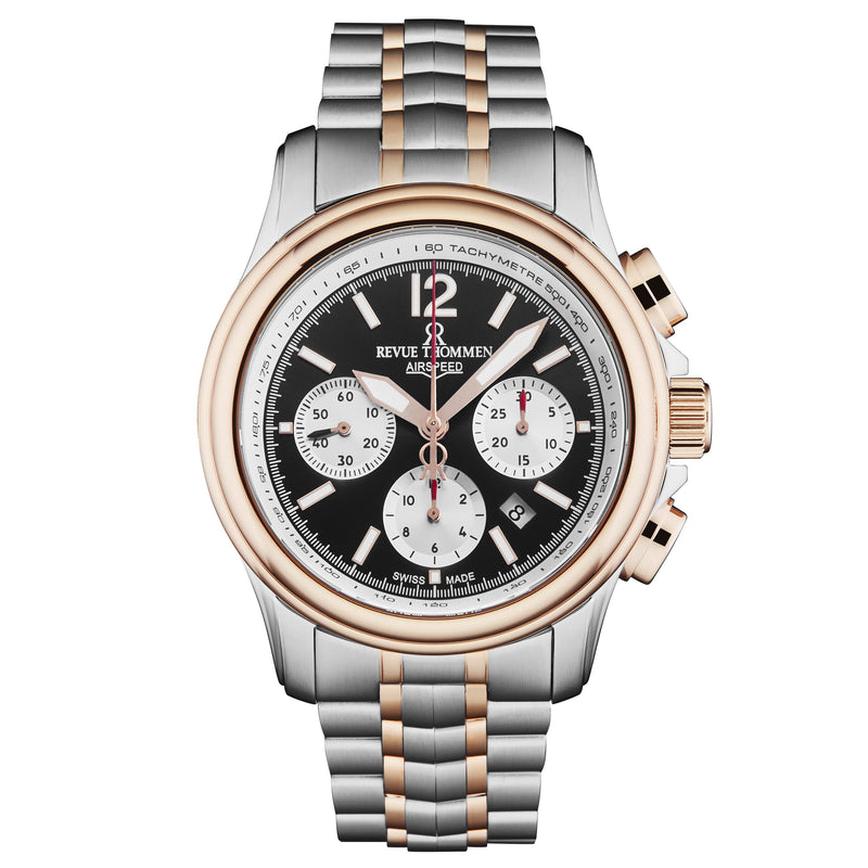 Revue Thommen Men's Airspeed XL Chronograph Automatic Bicolour Black Dial Stainless Steel Watch 16041.6457