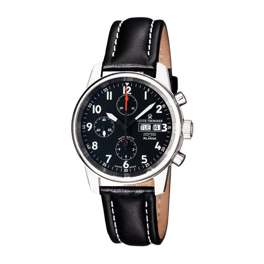 Revue Thommen Airspeed Black Leather Chronograph Automatic Men's Watch 16051.6537