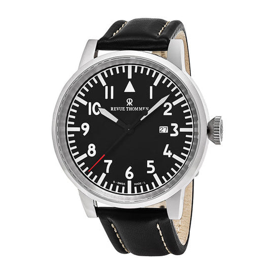 Revue Thommen Men's Airspeed XL Black Leather Automatic Watch 16053.2537