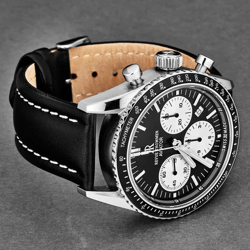 Revue Thommen Aviator Men's Black Leather Chronograph Automatic Watch 17000.6534
