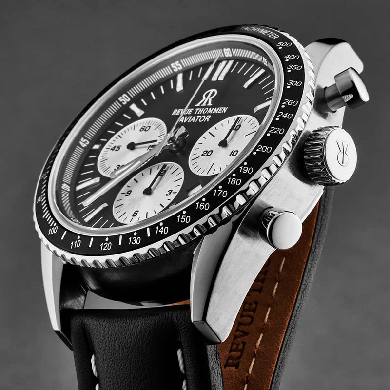 Revue Thommen Aviator Men's Black Leather Chronograph Automatic Watch 17000.6534