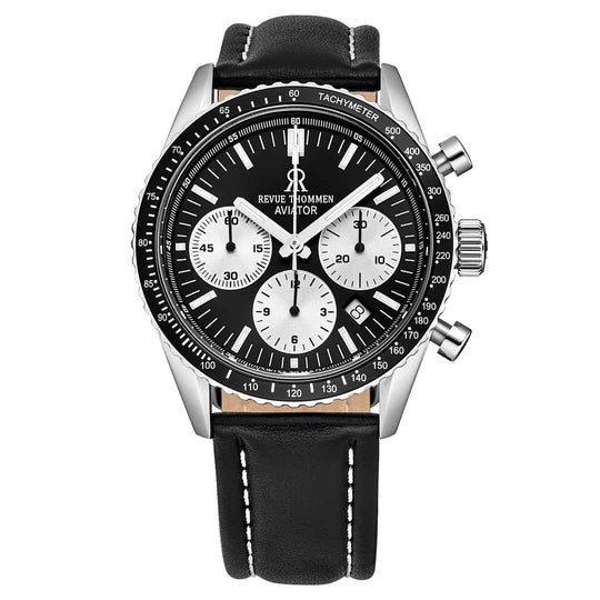 Revue Thommen Aviator Men's Black Leather Chronograph Automatic Watch 17000.6534