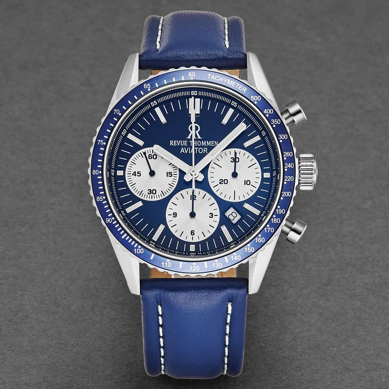 Revue Thommen Aviator Men's Blue Leather Chronograph Automatic Watch 17000.6535