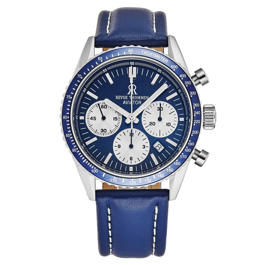 Revue Thommen Aviator Men's Blue Leather Chronograph Automatic Watch 17000.6535