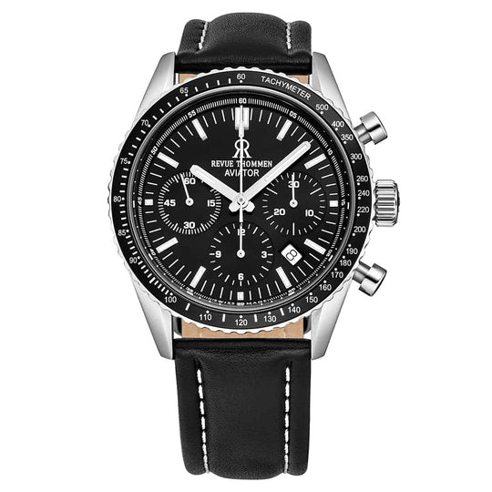 Revue Thommen Aviator Men's Black Leather Strap Chronograph Automatic Watch 17000.6537