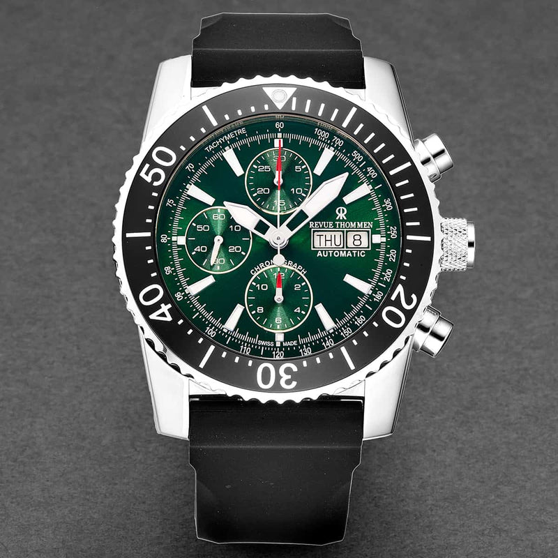 Revue Thommen Airspeed Men's Green Rubber Strap Chronograph Automatic Watch 17030.6522
